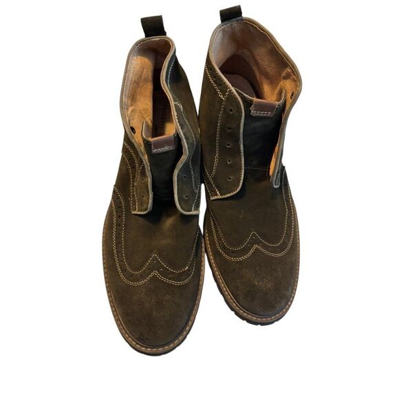 Florsheim Imperial Mens Suede Leather Wingtip Boots Size 10 Olive Green Lace-Up-